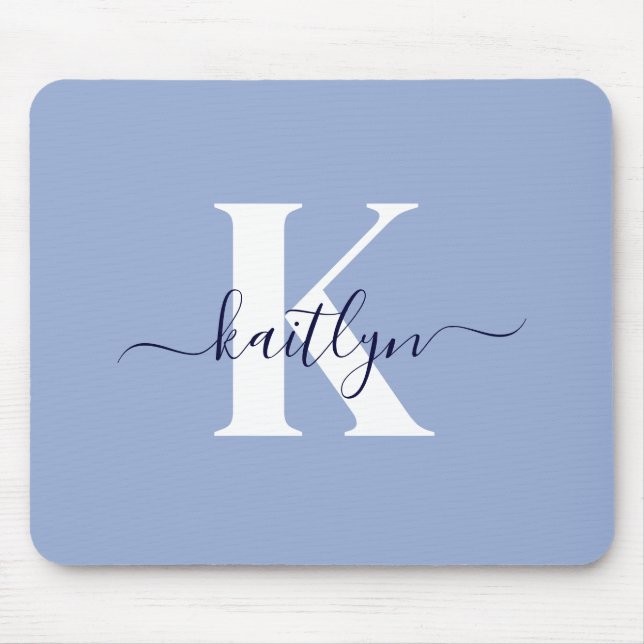 Mousepad Monograma de Script Azul Moderno (Frente)