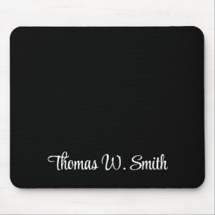 Mousepad Monograma de Script Branco Moderno Preto