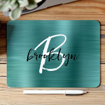 Monograma de Script Branco Preto com metal escovad