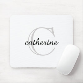 Mousepad Monograma de Script Branco Simples Clássico