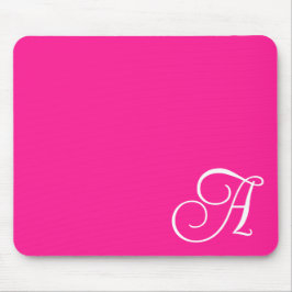 Mousepad Monograma de Script Curvo-Rosa-Quente e Branco