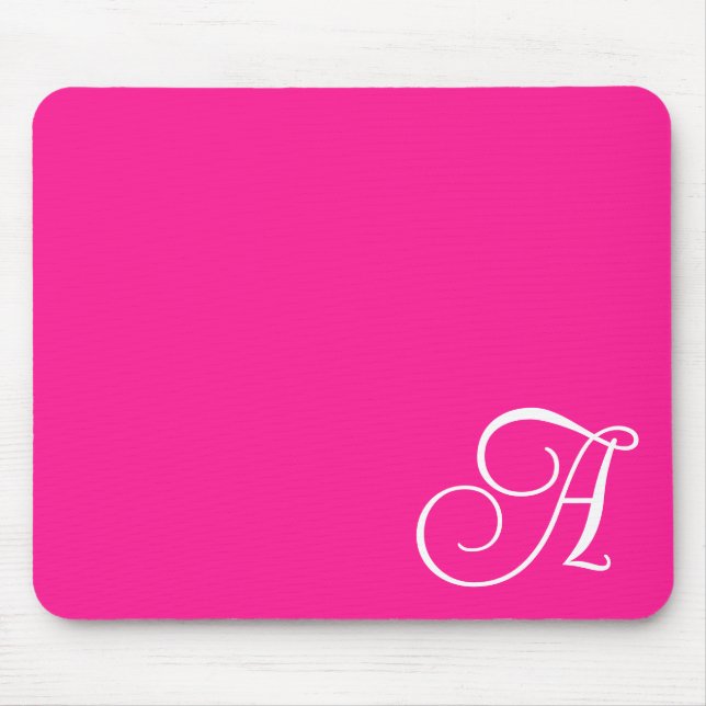 Mousepad Monograma de Script Curvo-Rosa-Quente e Branco (Frente)