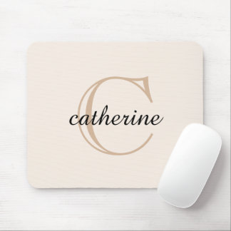 Mousepad Monograma de Script de bege Clássico