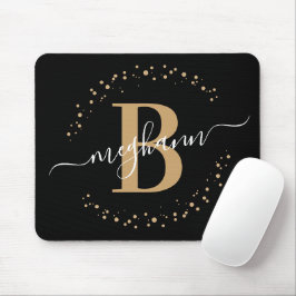 Mousepad Monograma de Script de Nome Dourado Negra Menino M