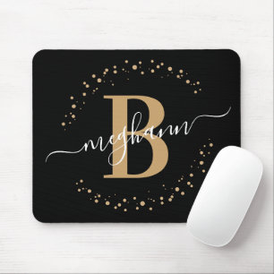 Mousepad Monograma de Script de Nome Dourado Negra Menino M