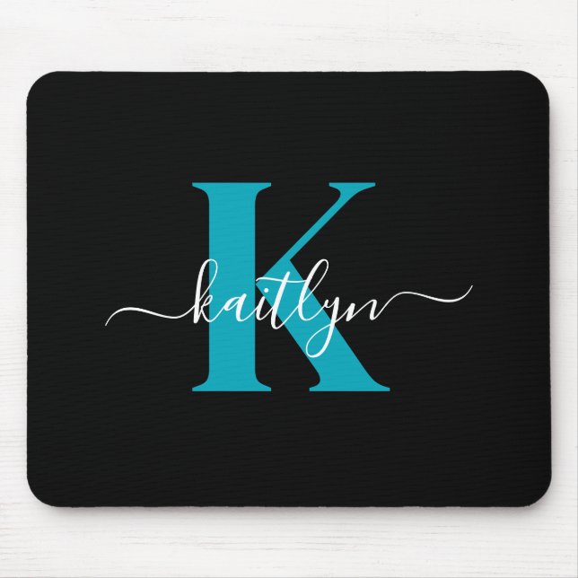 Mousepad Monograma de Script de Teto Preto Moderno (Frente)