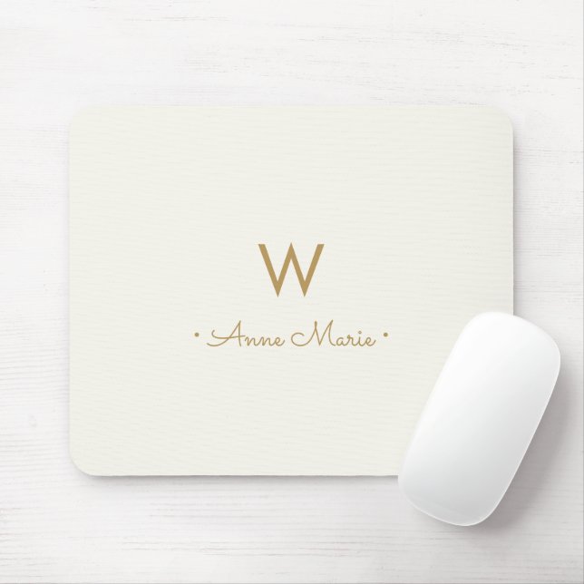 Mousepad Monograma de Script Dourado do Marfim Moderno (Com mouse)