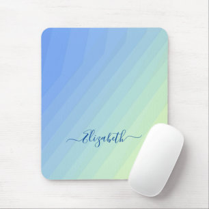 Mousepad Monograma de Script Girly Gradiente Amarelo Azul