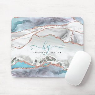 Mousepad Monograma de Script Glitter Dourado com Rosa de Te