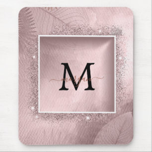 Mousepad Monograma de Script Glitter Dourado rosa