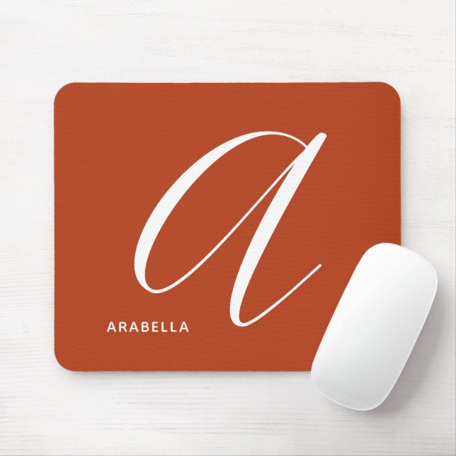 Mousepad Monograma de Script Moderno Inicial Um Laranja Que (Com mouse)