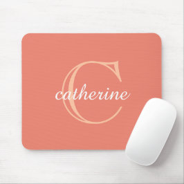 Mousepad Monograma de Script Rosa Pêssego Clássico