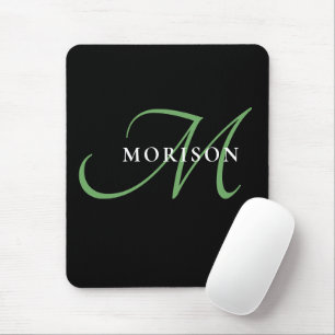 Mousepad Monograma de Script Verde Preto Moderno Elegante