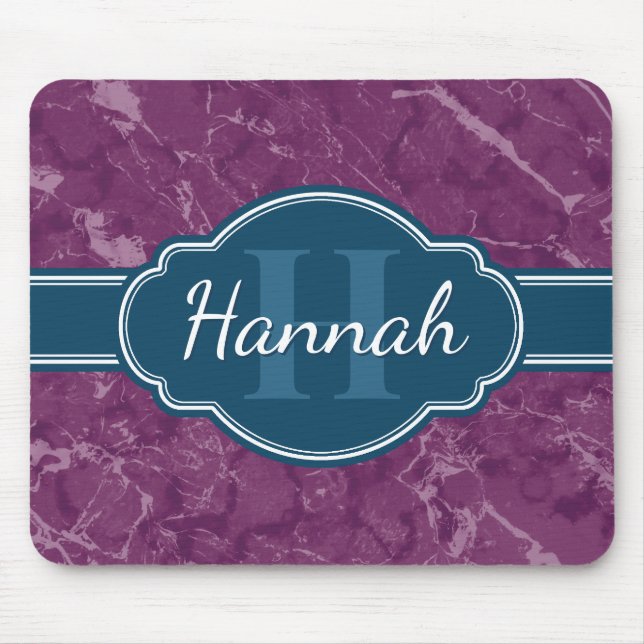 Mousepad Monograma de Teal de Mármore Roxo (Frente)