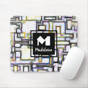 Mousepad Monograma de Tendência da Praça Moderna Preta Verd