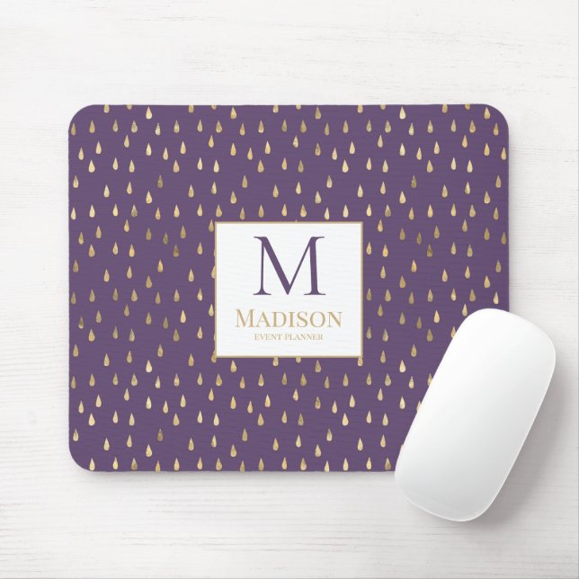Mousepad Monograma de Trendência Moderna de Raindrop Dourad (Com mouse)