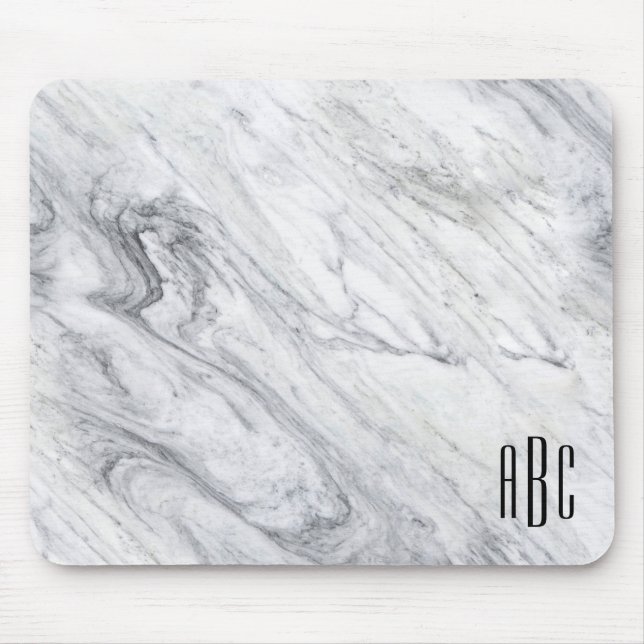 Mousepad Monograma de Três Letras Preto Mármore Cinza (Frente)