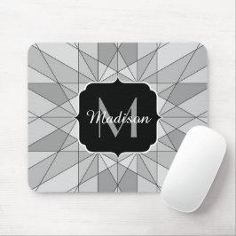 Mousepad Monograma de triângulo mosaico cinza preto e branc
