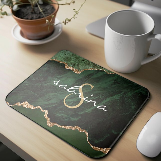 Mousepad Monograma de velocidade de agata verde (Criador carregado)