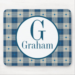 Mousepad Monograma de Xadrez de Lodge Azul Personalizado