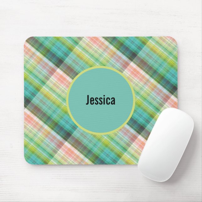 Mousepad Monograma de Xadrez Verde Tartan Moderno (Com mouse)