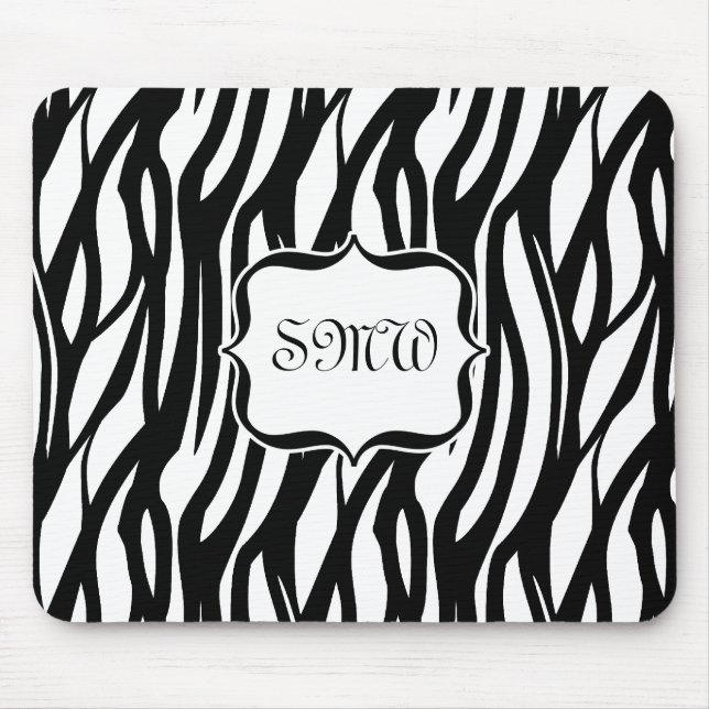 Mousepad Monograma de Zebra Branca/Preta (Frente)