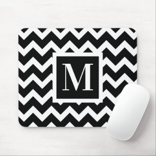 Mousepad Monograma de Zigzag Mínimo Preto e Branco