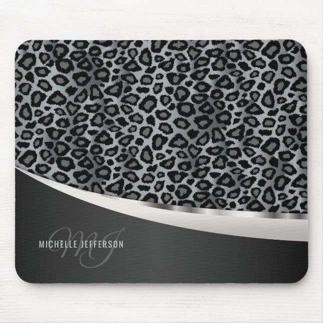 Mousepad Monograma - design cinzento do leopardo (Frente)