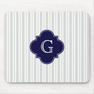 Mousepad Monograma desigual branco cinzento de Quatrefoil