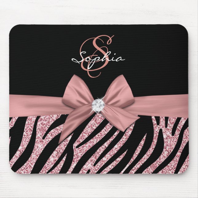 Mousepad Monograma do Arco rosa Dourado Glitter Black Zebra (Frente)