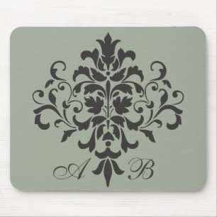 Mousepad Monograma do Damask em Cinzas ou Cinzas Elegantes