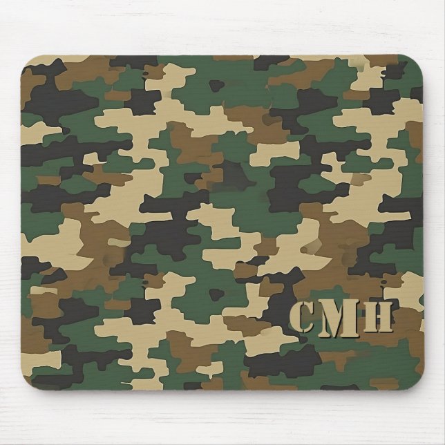 Mousepad Monograma do Estêncil da Camuflagem Retro Militar  (Frente)