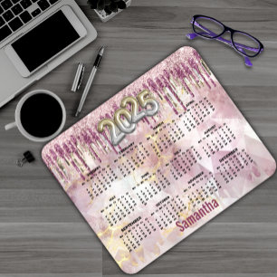 Mousepad Monograma do glitter de ouro rosa-chic 2025