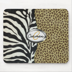 Mousepad Monograma do impressão do leopardo e da zebra do