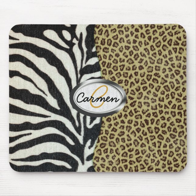 Mousepad Monograma do impressão do leopardo e da zebra do (Frente)
