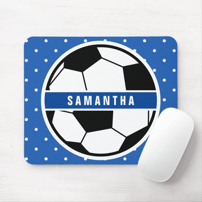 Mousepad Monograma do Jogador de Futebol Negro Branco e Azu (Com mouse)