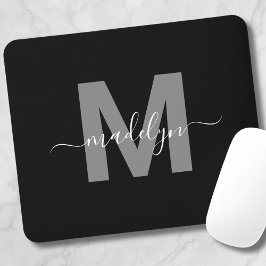 Mousepad Monograma do Nome Branco Preto Glamoroso