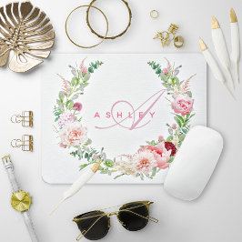 Mousepad Monograma do Nome da Terra do Rosa de Botânico Ros