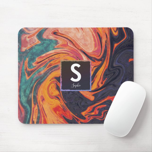 Mousepad Monograma do Nome do Marble Elegante Líquido (Com mouse)