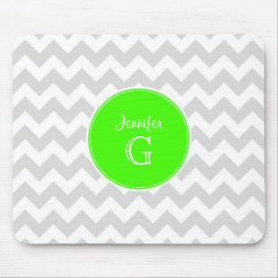 Mousepad Monograma do nome do verde limão de Chevron Rnd d