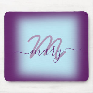Mousepad Monograma do Nome Mínimo Púrpura Azul Pastel