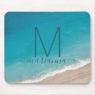 Mousepad Monograma do Nome Personalizado de Foto em Praia