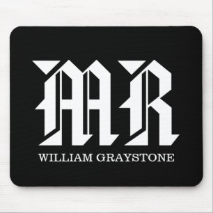 Mousepad Monograma do nome preto e branco