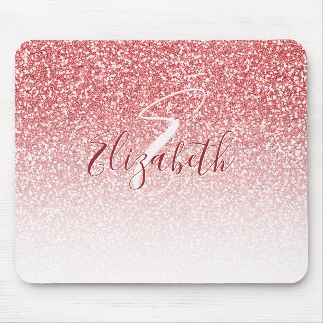 Mousepad Monograma do Ombre da Glitter Dourado rosa (Frente)