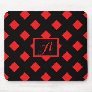 Mousepad Monograma do padrão de diamante preto e vermelho