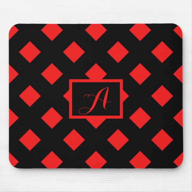 Mousepad Monograma do padrão de diamante preto e vermelho (Frente)