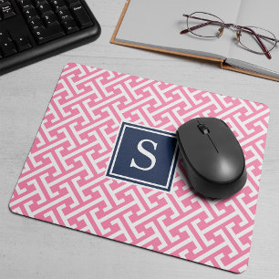 Mousepad Monograma do padrão de pré-disquete rosa e Marinho