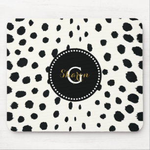 Mousepad Monograma do padrão-impressão do chic black cheeta