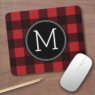 Mousepad Monograma do Padrão Rustic Red & Black Buffalo Xa