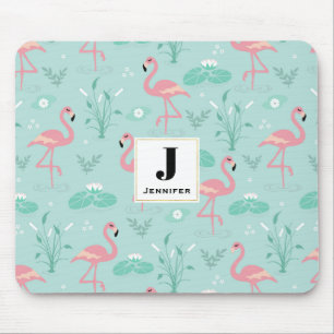 Mousepad Monograma do padrão verde Pink Pastel